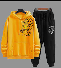 Lion Printed Fleece Winter Hoodie & Trouser Tracksuit for Men and Boys